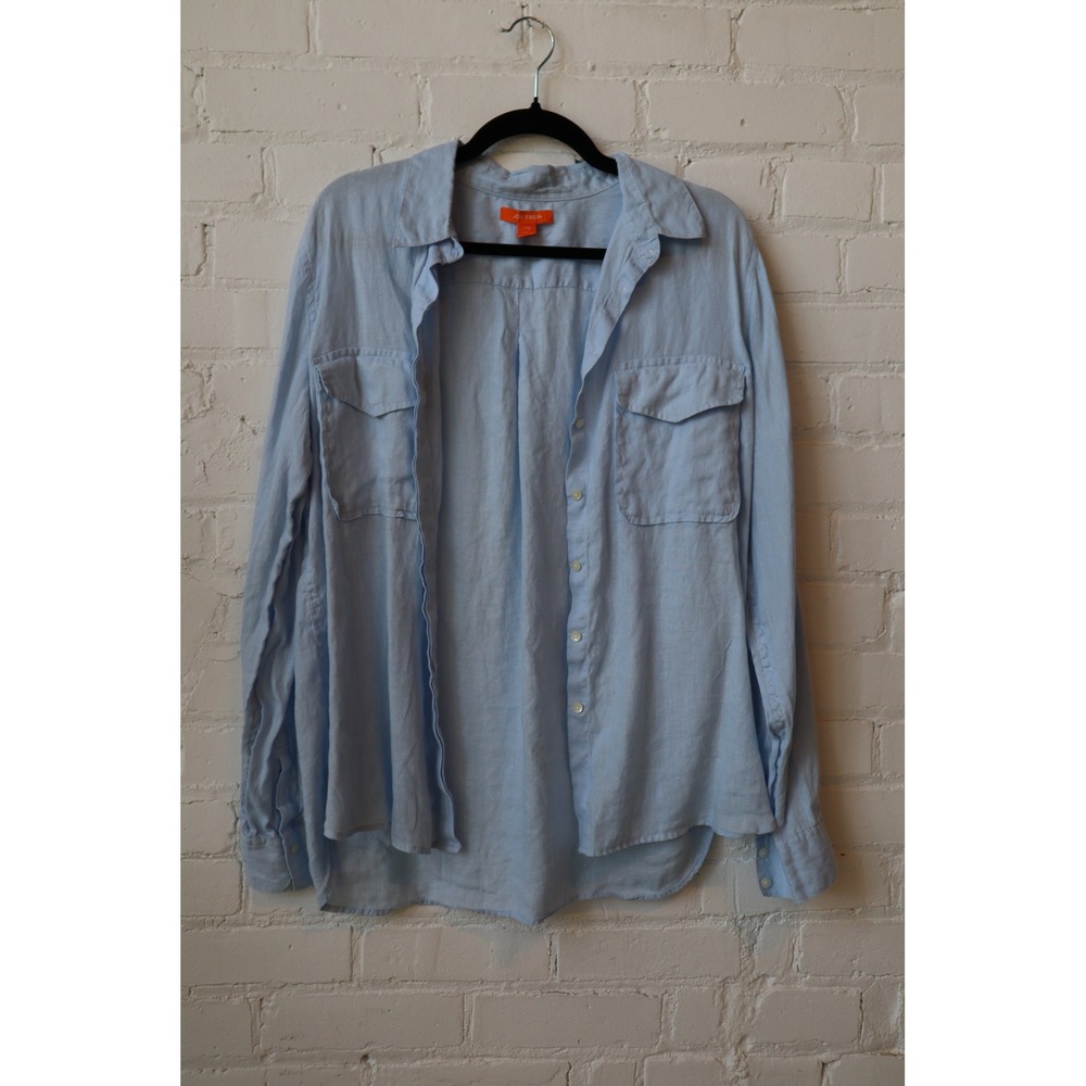 Joe Fresh Light Blue Linen Blend Button Down Utility Shirt Long Sleeve Large